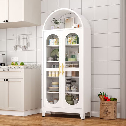 Erosoei 73" Metal Arched Display Cabinet with Glass Doors and Adjustable Shelves for Collectibles