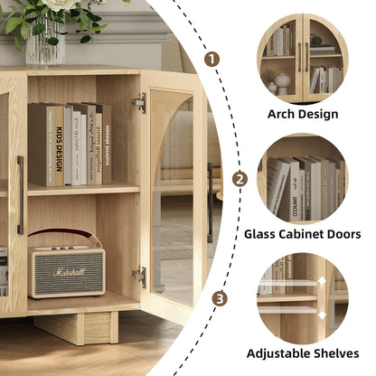 JOINICE Modern Accent Cabinet with Adjustable Shelves and Arched Glass Door,Buffet Cabinet with Storage,for Living Room,Dining Room,Entryway,Hallway,Black