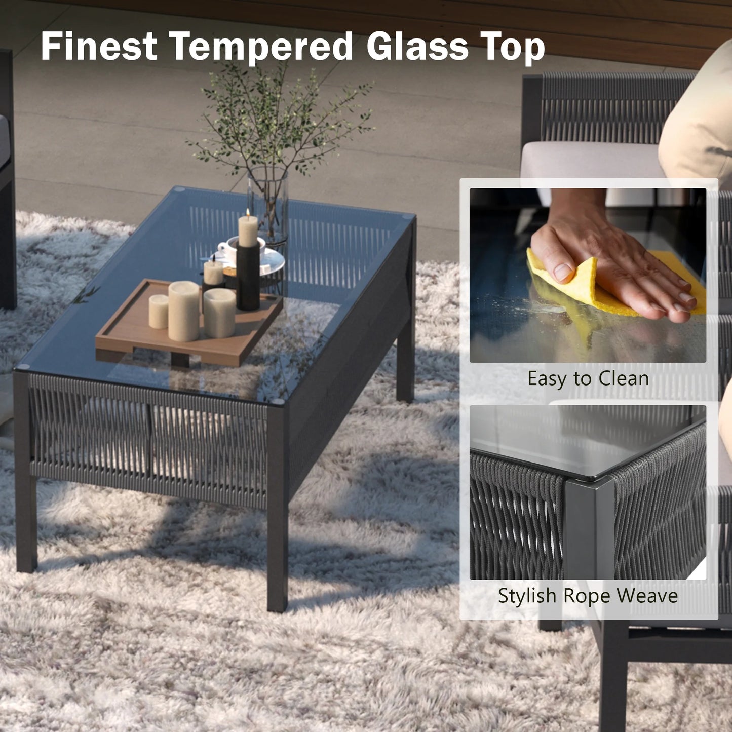 Segmart Wicker Patio Furniture Sets, 4-Piece Rope Patio Furniture Set with Tempered Glass Table, Outdoor Deep Seating Conversation Set with Thick Cushions for Backyard, Porch, Balcony