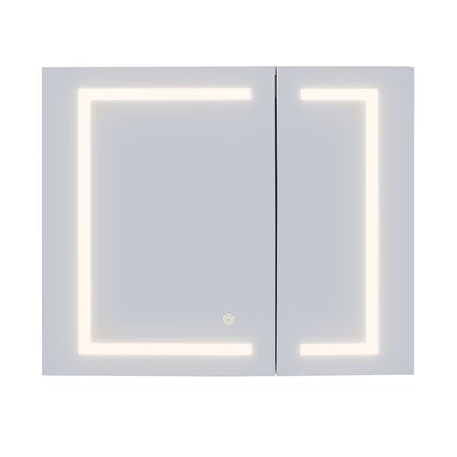 Hemnes 32" Frameless Silver Glass LED Lighted Bathroom Medicine Cabinet