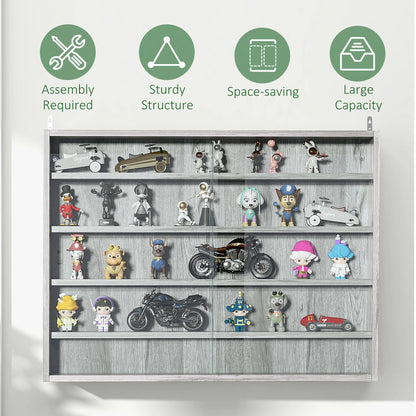 DUOSONG 5-Tier Display Cabinet, Glass Display Case With 2 Doors And Adjustable Shelves, Wall-Mounted, Grey Gray Glass Furniture Primary Living Space Cabinets