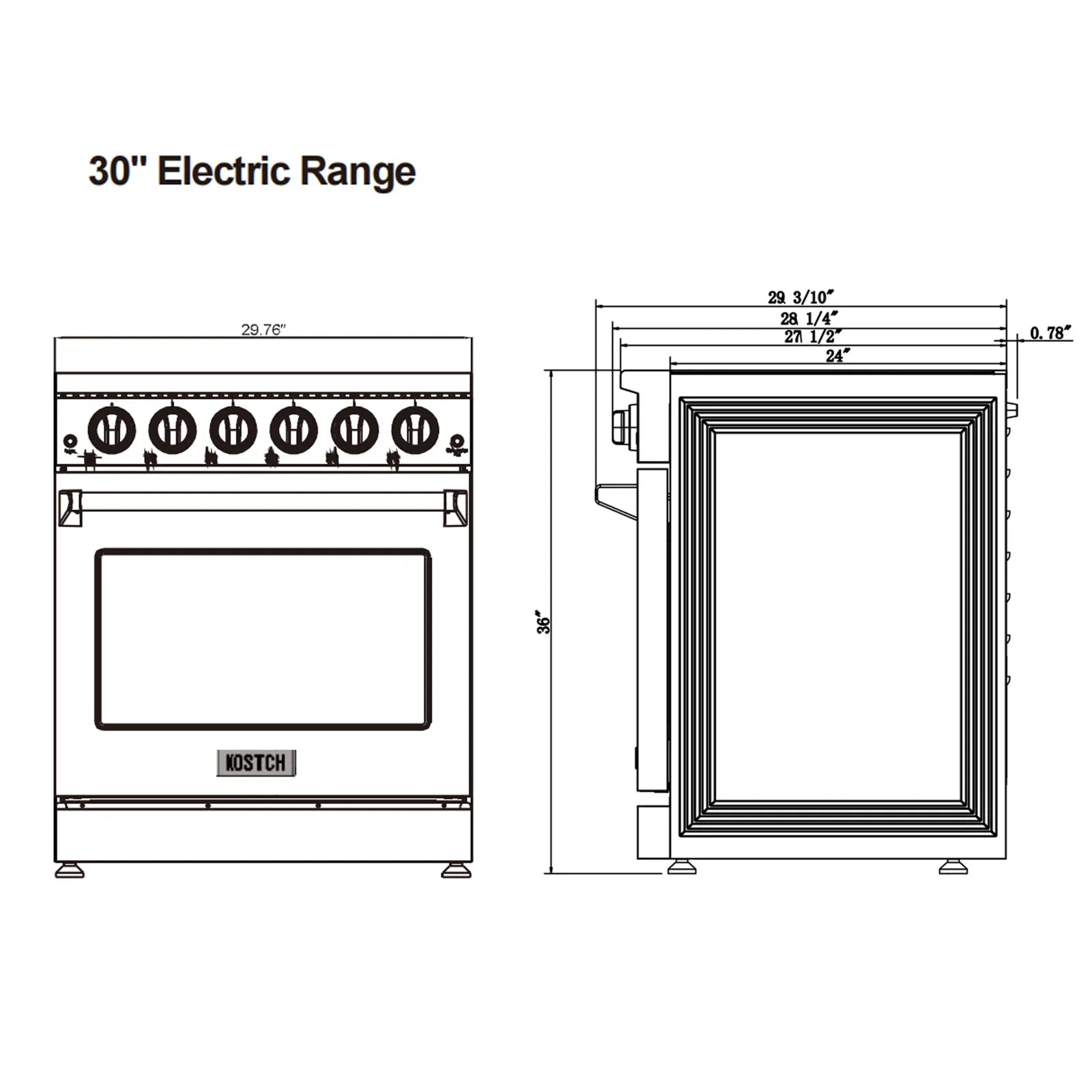 30 inch Professional Electric Range with 5 Heating Elements Cooktop, 4.55 Cu. Ft. Convection Oven Capacity, Smooth Glass Top, in Stainless Steel, KOS-30RE06H (Stainless Steel)