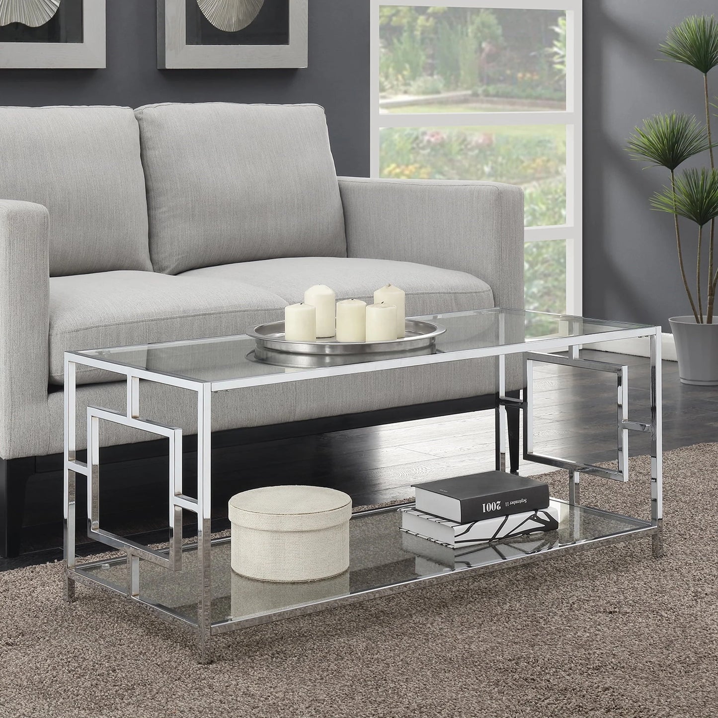 Convenience Concepts Town Square Coffee Table, Clear Glass/Chrome Frame