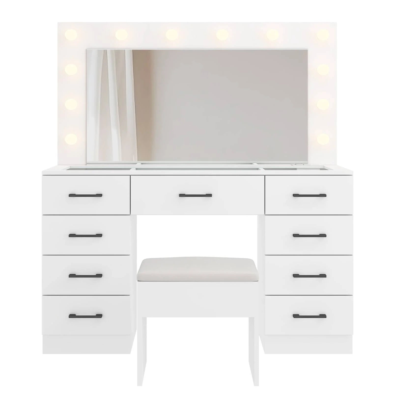 Ktaxon Large Makeup Vanity, Vanity Table Set w/Visible Glass Top w/Charging Station, White