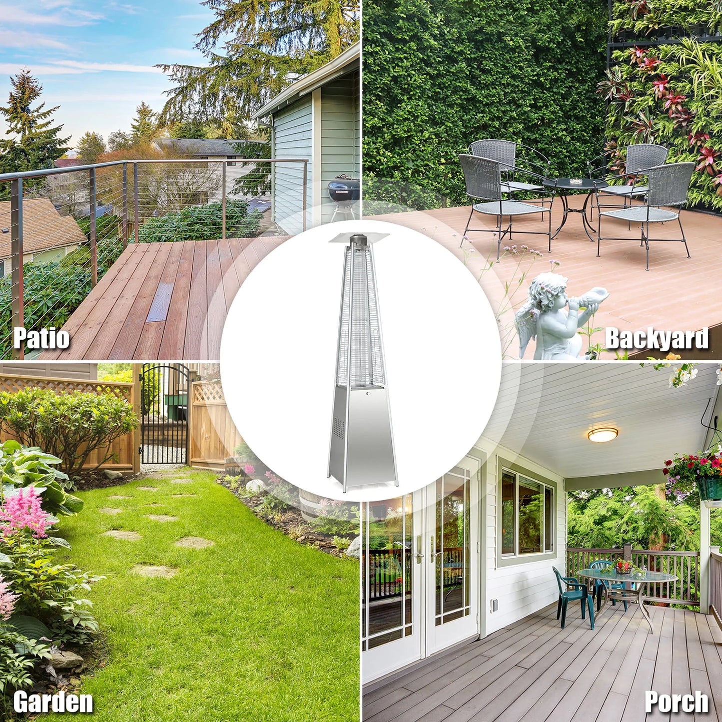 Costway 90'' Tall Pyramid Patio Heater Quartz Glass Tube Flame Heating 42000 BTU W/Wheel