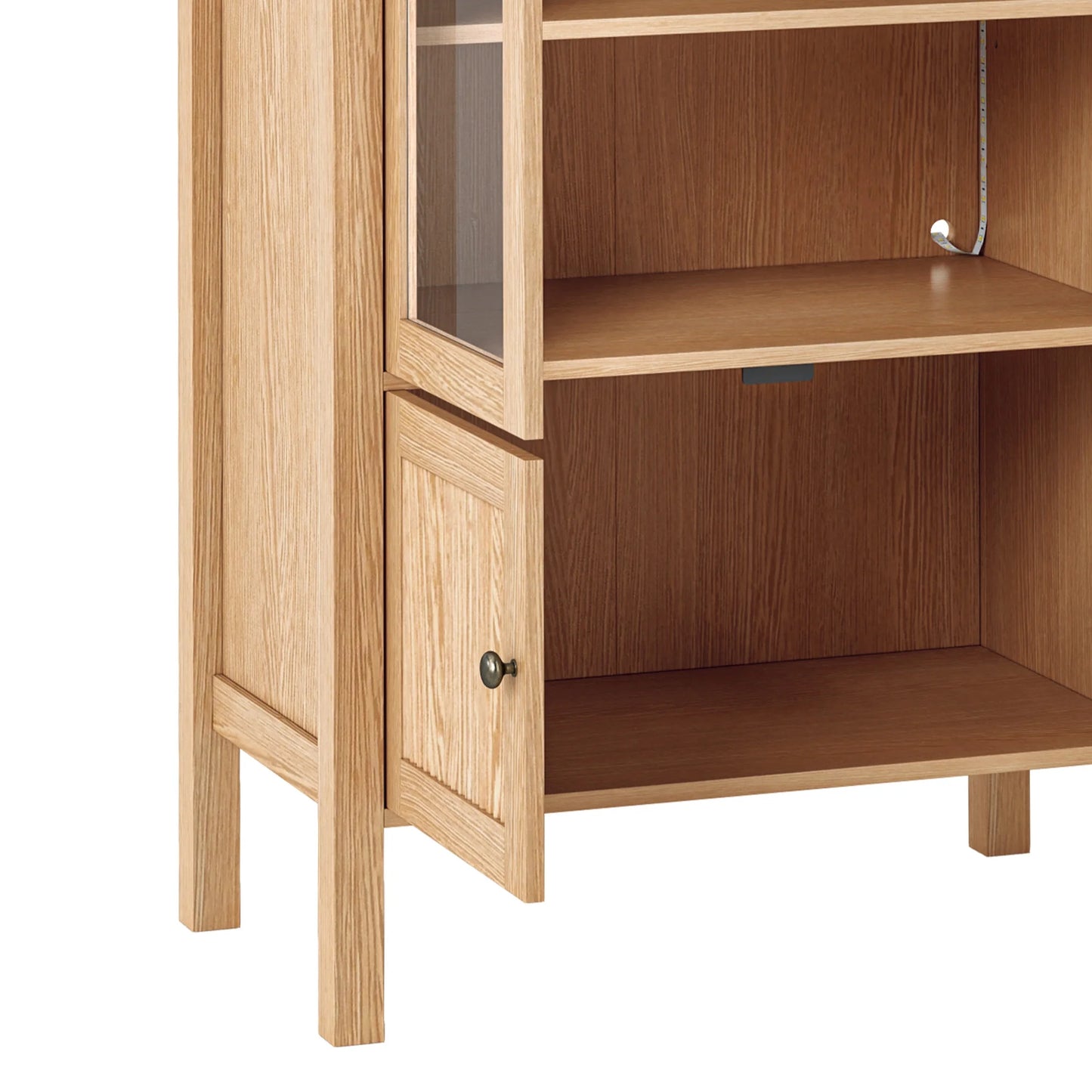Craftian Arched Kitchen Pantry Storage Cabinet with LED Lights & Glass Doors, Display Cabinet, Natural