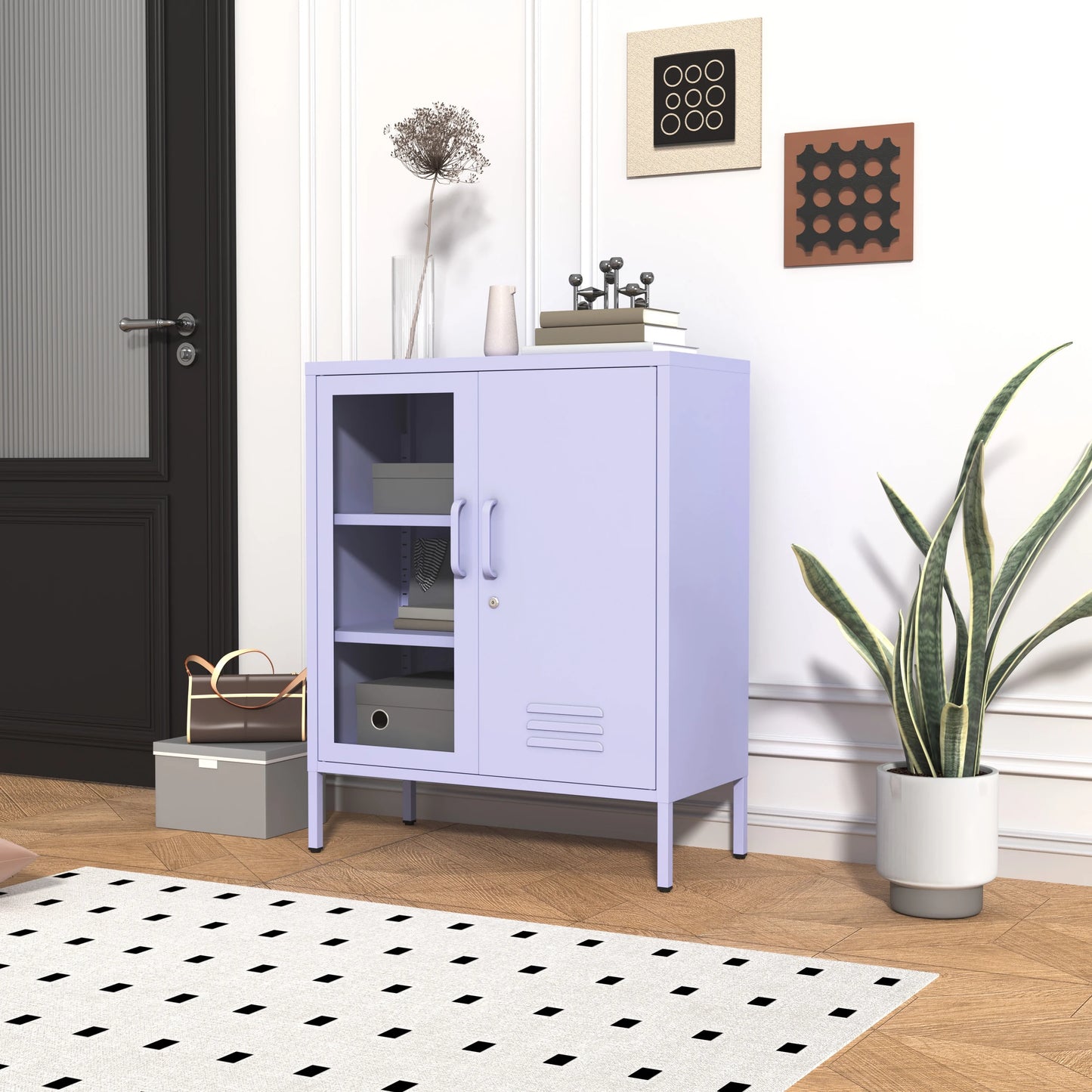 33 Inch Glass And Metal Storage Cabinet Adjustable Shelves 2 Door Lockable Lockers 3 Layer Multipurpose Lockers Laundry Room Or Utility Room Cabinet Home Purple Size 33"H X 29.5"W X 13.8"D