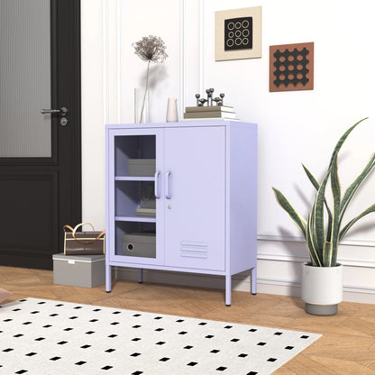 33 Inch Glass And Metal Storage Cabinet Adjustable Shelves 2 Door Lockable Lockers 3 Layer Multipurpose Lockers Laundry Room Or Utility Room Cabinet Home Purple Size 33"H X 29.5"W X 13.8"D