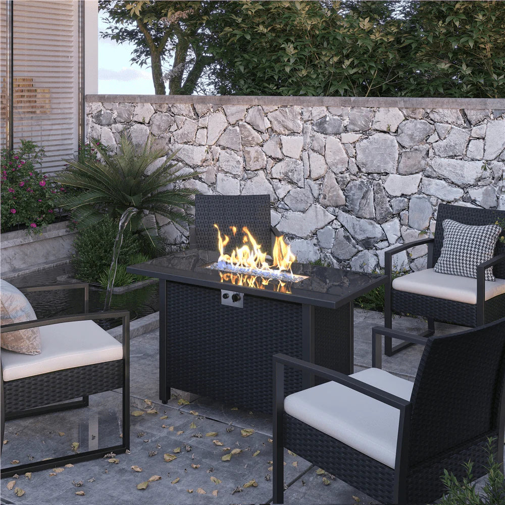 Yaheetech 43'' Propane Fire Pit 50,000 BTU Outdoor Gas Fire Pit with Tempered Glass Tabletop, Black