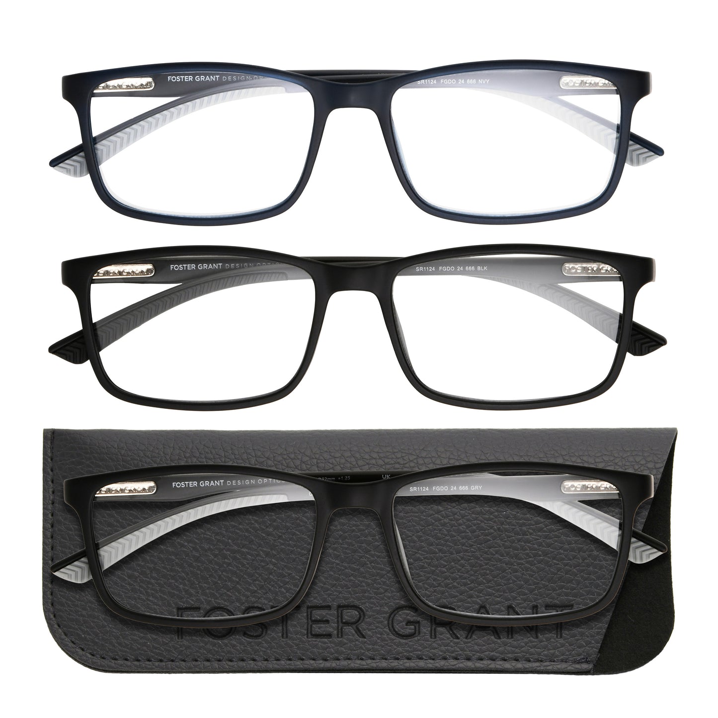 Design Optics by Foster Grant #666 Classic Plastic Rectangle Reading Glasses, 3-pack