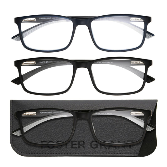 Design Optics by Foster Grant #666 Classic Plastic Rectangle Reading Glasses, 3-pack