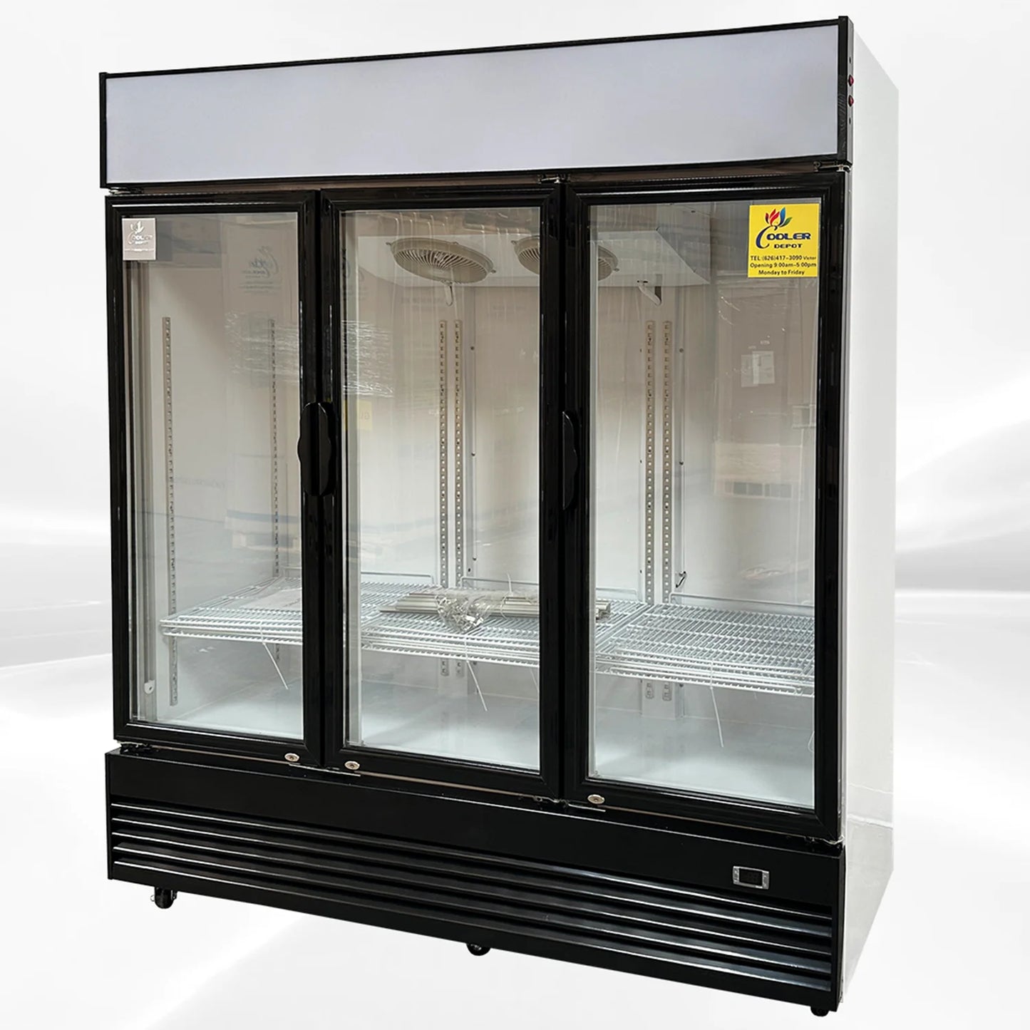 Commercial Merchandiser Refrigerator, 3 Glass Door, Beverage Cooler, 74" x 26" x 82", 62.5 Cu. Ft., NSF Certified