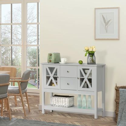 HOMCOM Coffee Bar Cabinet, Sideboard Buffet Cabinet, Kitchen Cabinet with Storage Drawers and Glass Door for Living Room, Entryway, White