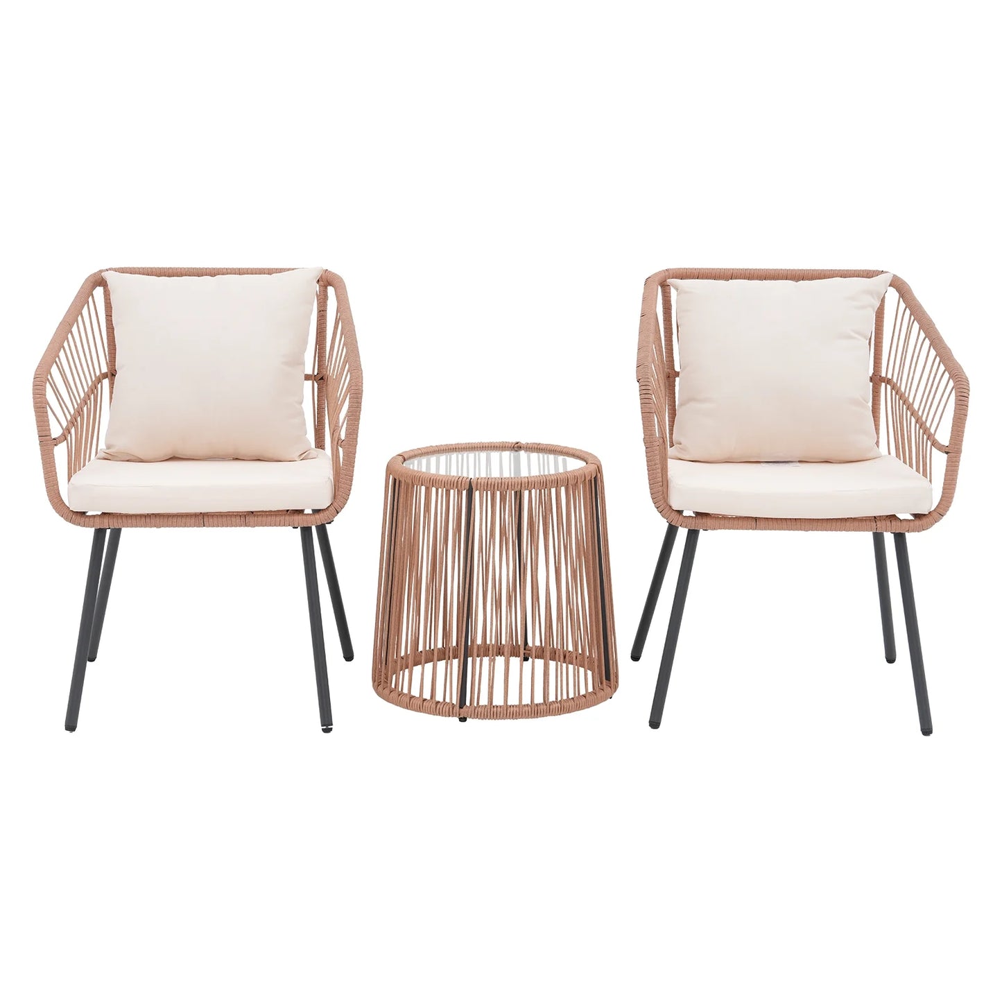 Patio Furniture Set, Betcozy3 Pieces Outdoor Chairs Set with Glass Coffee Table for Garden, Bistro, Porch, Balcony, Backyard