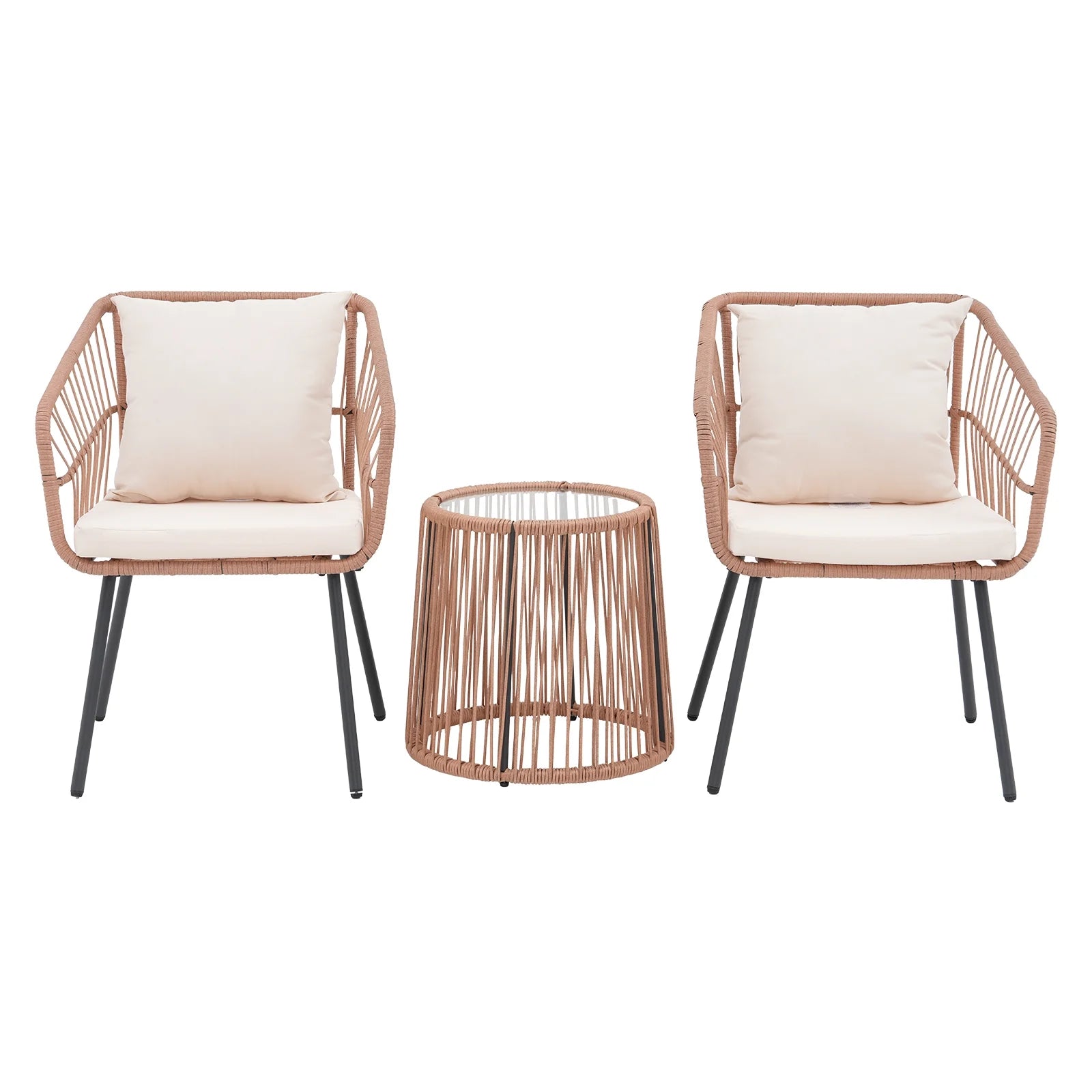 Patio Furniture Set, Betcozy3 Pieces Outdoor Chairs Set with Glass Coffee Table for Garden, Bistro, Porch, Balcony, Backyard