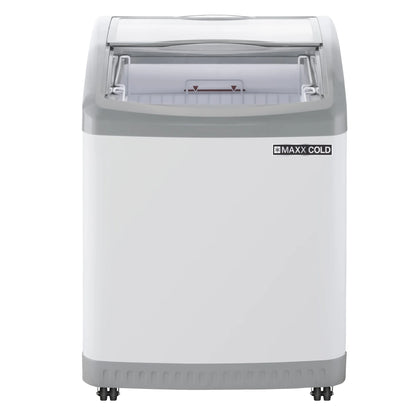 Maxx Cold Curved Glass Top Chest Freezer Display, 24.6"W, 3.81 cu. ft. Storage Capacity, Equipped with (2) Wire Baskets, in White (MXF25CHC-2)