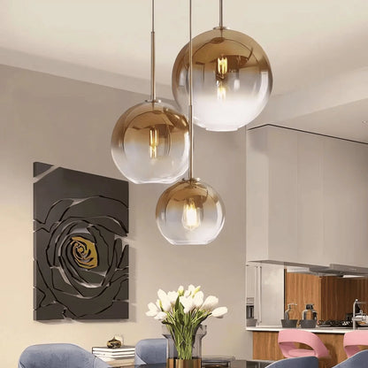 3-Light E26 Globe Gold Pendant Lights with Gradient Glass