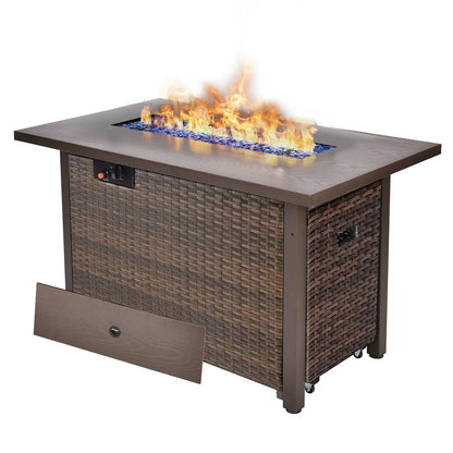 Grezone 15 Pieces Patio Furniture Set with Fire Pit Table, All Weather Outdoor Sectional PE Rattan, Patio Conversation Sets Cushions & Black-glass Coffee Table for Garden Lawn Balcony Porch Deck, Red