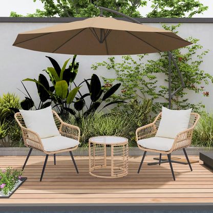Ainfox 3-Piece Steel Outdoor Bistro Sets with Metal Chairs and Glass Top Table, Beige