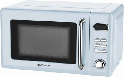 Countertop Microwave Oven with Push Button Control, LED Display, 700W 5 Power Levels, 8 Auto Menus, Glass Turntable and Child Safety Lock, 0.7-inchThunderbird Blue
