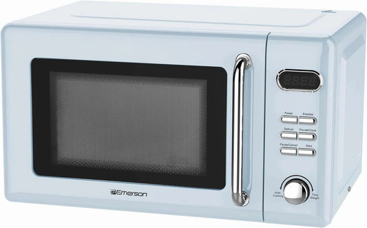 Countertop Microwave Oven with Push Button Control, LED Display, 700W 5 Power Levels, 8 Auto Menus, Glass Turntable and Child Safety Lock, 0.7-inchThunderbird Blue