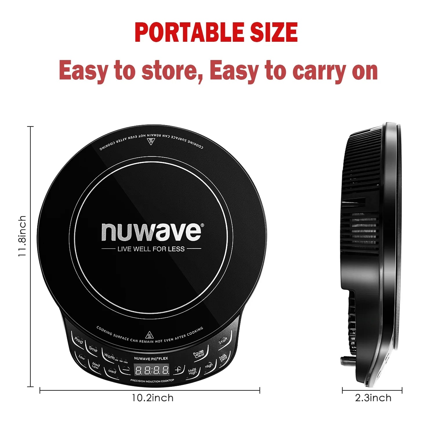 Nuwave Portable Induction Cooktop Flex, 10.25-inch Shatter-Proof Ceramic Glass and Large 6.5-inch Heating Coil, 3 Wattage Settings 600, 900 & 1300 Watts, Hot