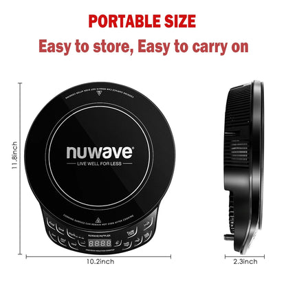Nuwave Portable Induction Cooktop Flex, 10.25-inch Shatter-Proof Ceramic Glass and Large 6.5-inch Heating Coil, 3 Wattage Settings 600, 900 & 1300 Watts, Hot